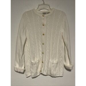 Classic Elements Women's Petite Ivory Cable Knit Button Cardigan Sweater